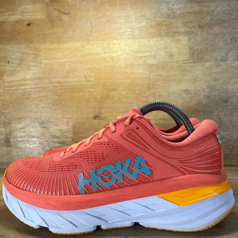 Hoka One One Bondi 7 CUSHIONED Womens Size 9 Running Shoes Sneakers Coral - Picture 4 of 12